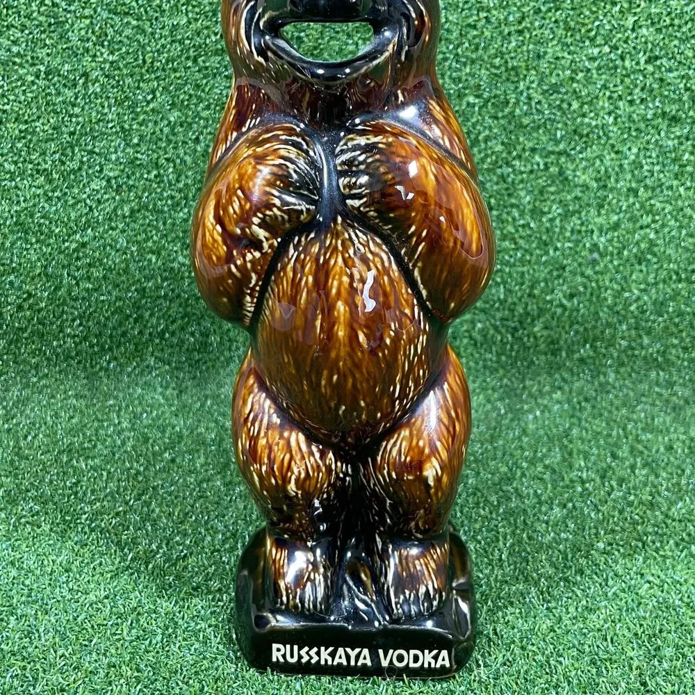 Vintage Russkaya Vodka Ceramic Bear Decanter Pitcher